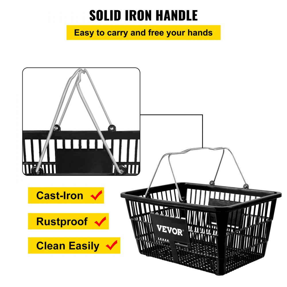 Store Baskets Black - Durable 21L Shopping Baskets, 16.9"x11.8"x8.07"