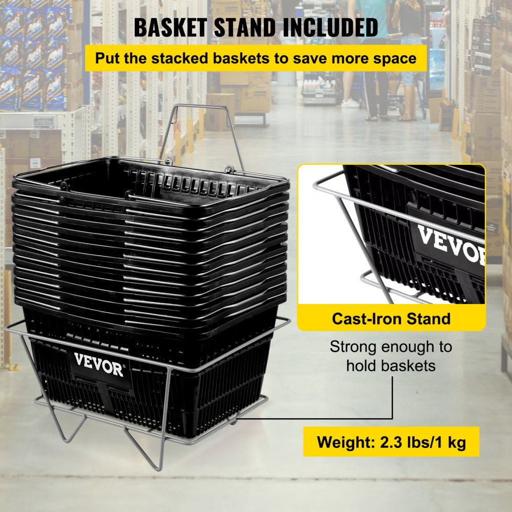 Store Baskets Black - Durable 21L Shopping Baskets, 16.9"x11.8"x8.07"