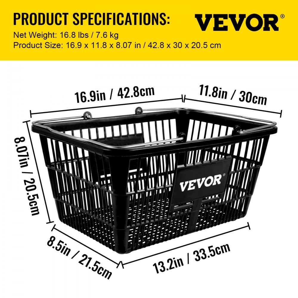 Store Baskets Black - Durable 21L Shopping Baskets, 16.9"x11.8"x8.07"