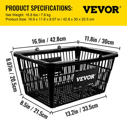 Store Baskets Black - Durable 21L Shopping Baskets, 16.9"x11.8"x8.07"