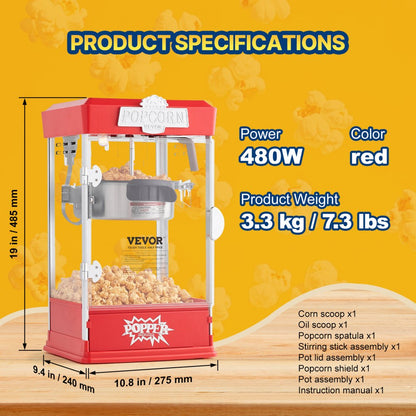 6077 - 4 oz LED Popcorn Popper Machine for Movie Nights