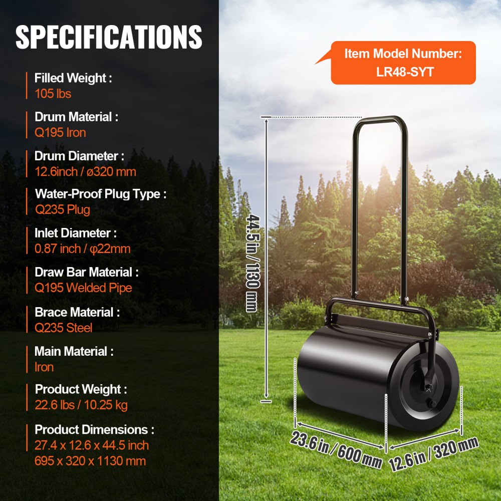LR48-SYT - 46L VEVOR Lawn Roller, Easy Push Design for Healthy Grass Growth