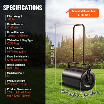 LR48-SYT - 46L VEVOR Lawn Roller, Easy Push Design for Healthy Grass Growth