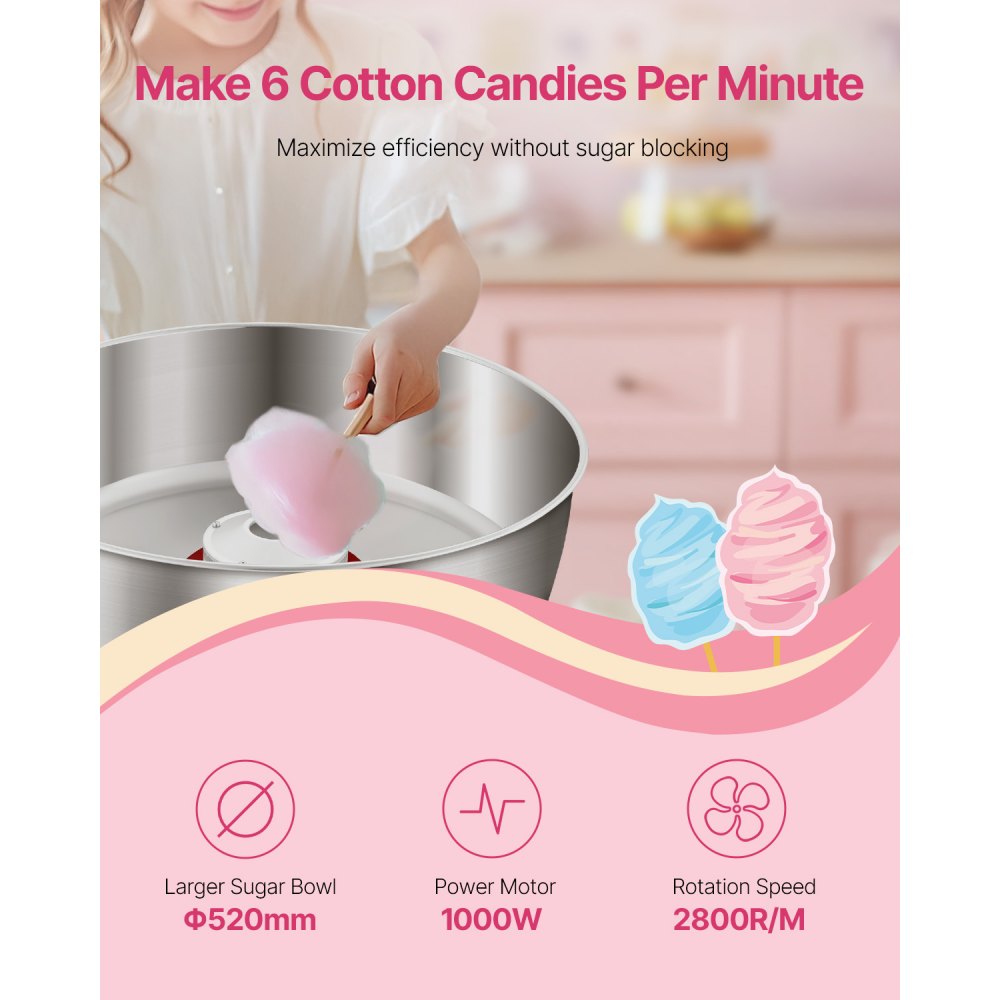 MHTJJPZYO1-S - 1000W Cotton Candy Machine for Effortless Party Treats