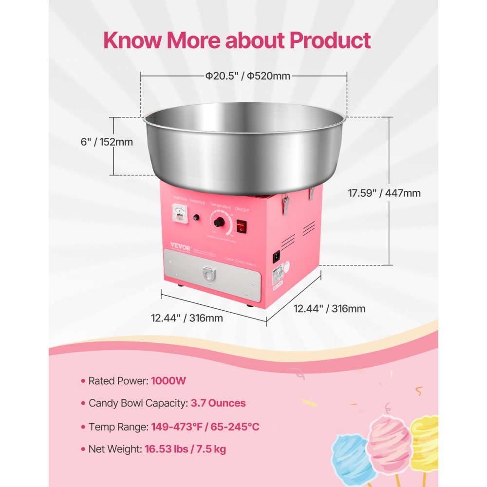 MHTJJPZYO1-S - 1000W Cotton Candy Machine for Effortless Party Treats