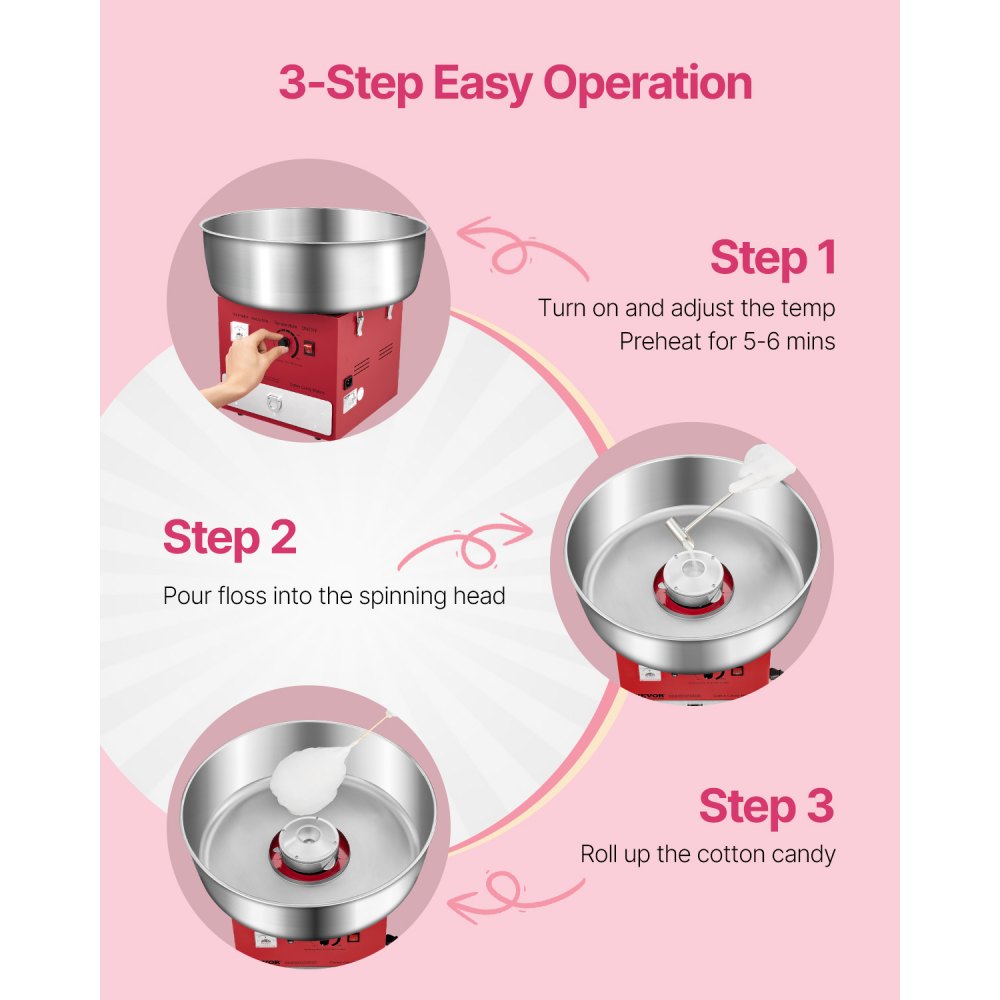 MHTJJPZYO1-S - 1000W Cotton Candy Machine for Events, 6 Cotton Candies/Min