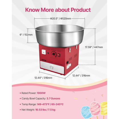 MHTJJPZYO1-S - 1000W Cotton Candy Machine for Events, 6 Cotton Candies/Min