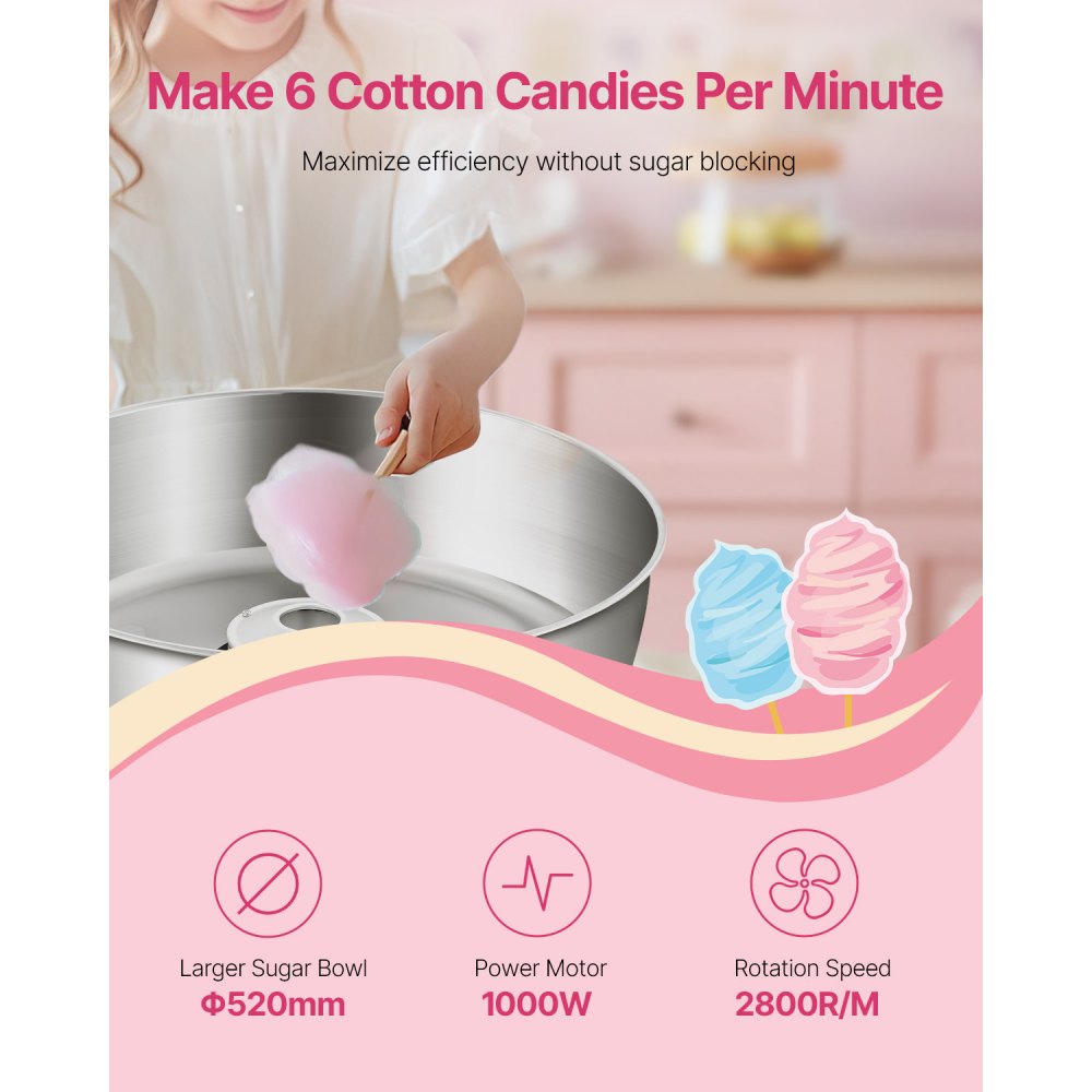 MHTJJPZYO1-S - 1000W Cotton Candy Machine for Effortless Party Treats