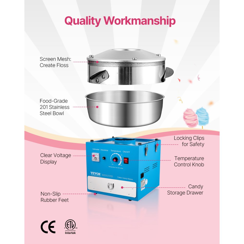 MHTJJPZYO1-S - 1000W Cotton Candy Machine for Effortless Party Treats