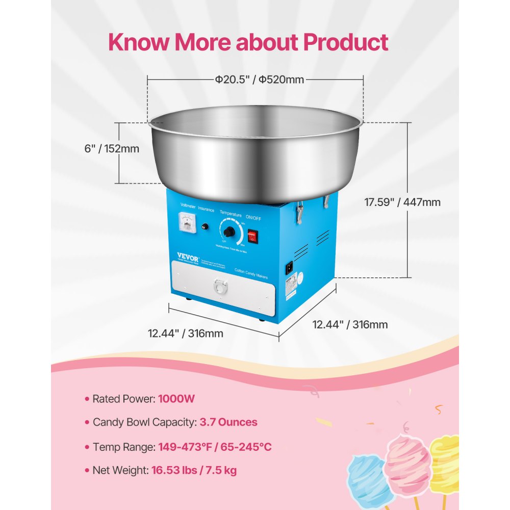 MHTJJPZYO1-S - 1000W Cotton Candy Machine for Effortless Party Treats