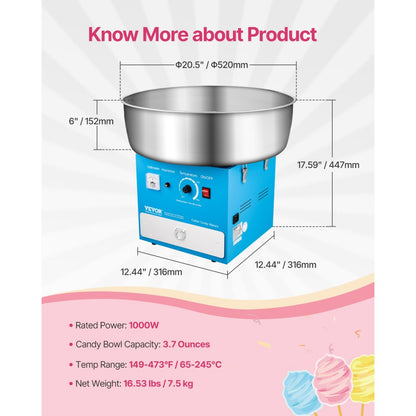 MHTJJPZYO1-S - 1000W Cotton Candy Machine for Effortless Party Treats