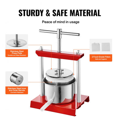 YZQ-2L - Compact Stainless Steel Manual Fruit Wine Press for Home Brewing