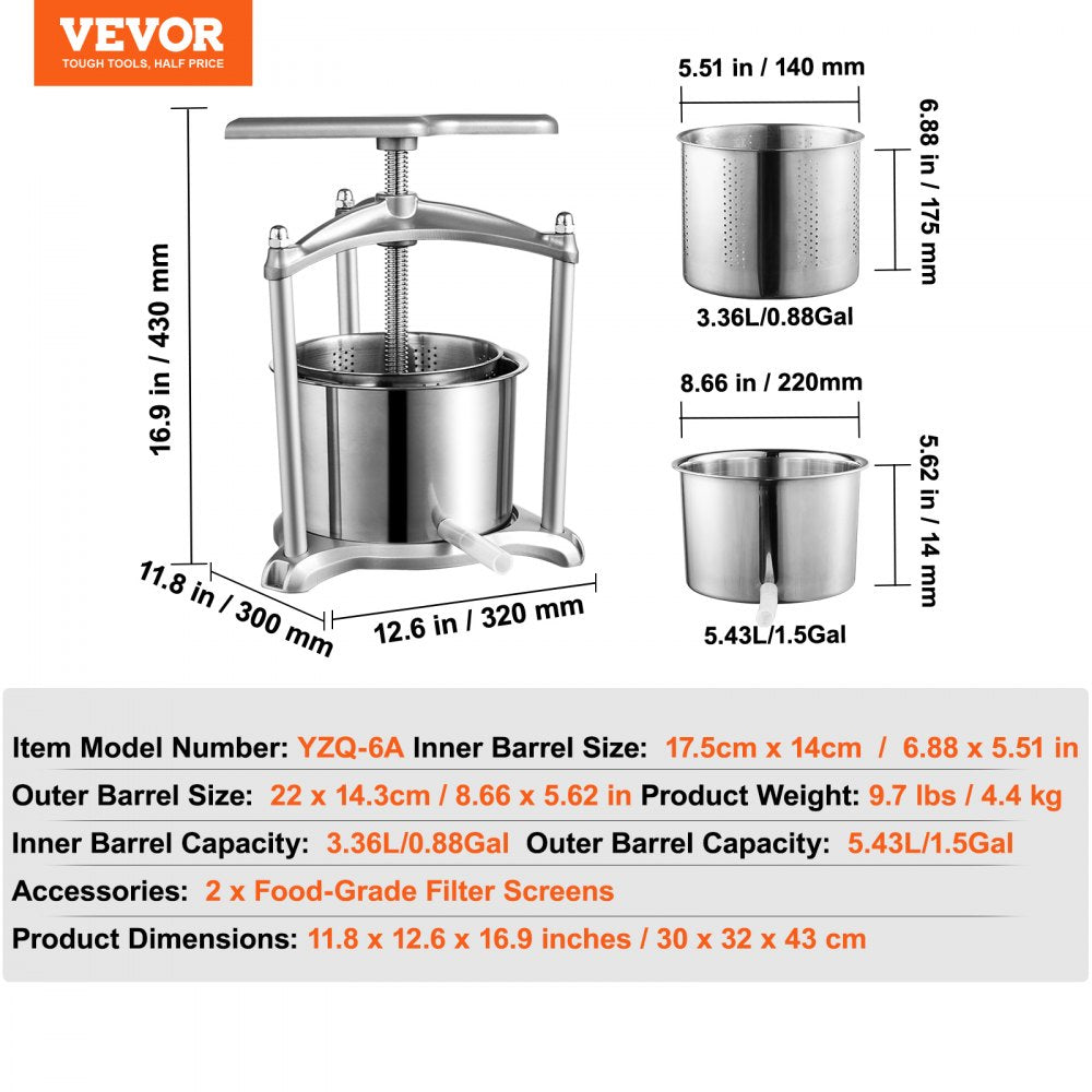 YZQ-6A - Durable Stainless Steel Fruit & Vegetable Wine Press for Easy Juice Extraction