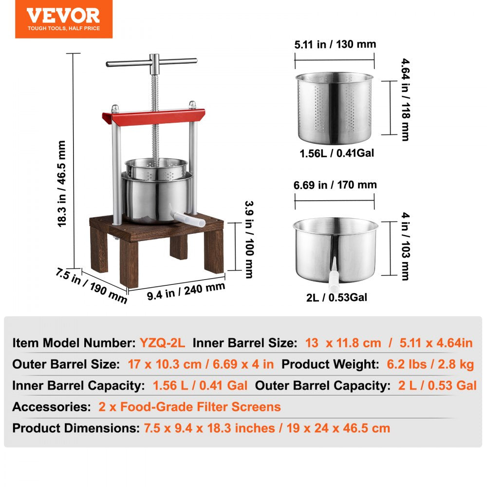 YZQ-2L - Compact 2L Fruit Wine Press for Home Juicing