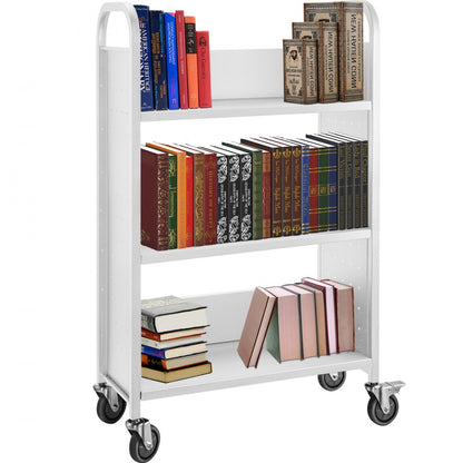 010365499641 - Heavy-Duty 200lbs Rolling Book Cart with 3 Shelves