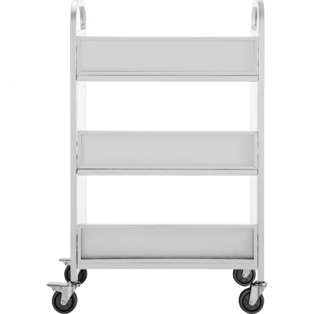 010365499641 - Heavy-Duty 200lbs Rolling Book Cart with 3 Shelves