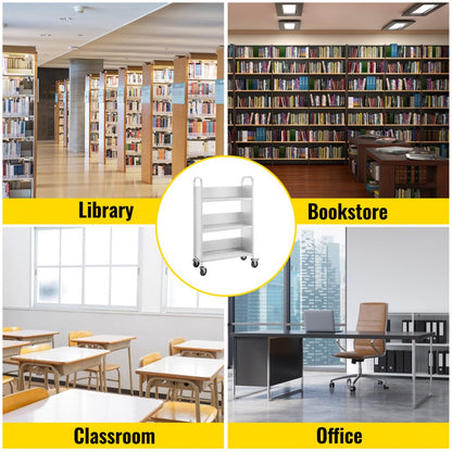 010365499641 - Heavy-Duty 200lbs Rolling Book Cart with 3 Shelves