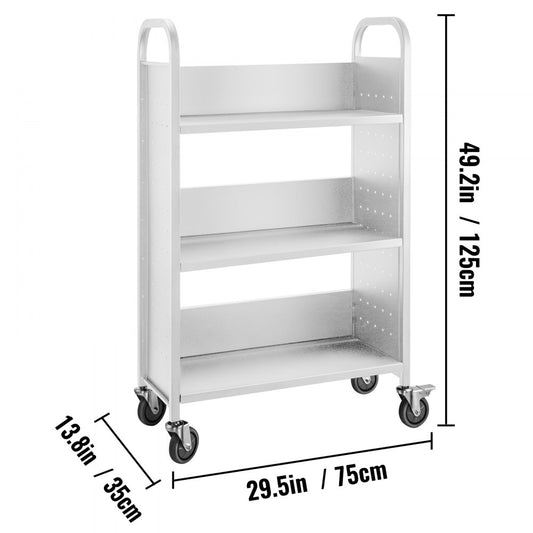010365499641 - Heavy-Duty 200lbs Rolling Book Cart with 3 Shelves