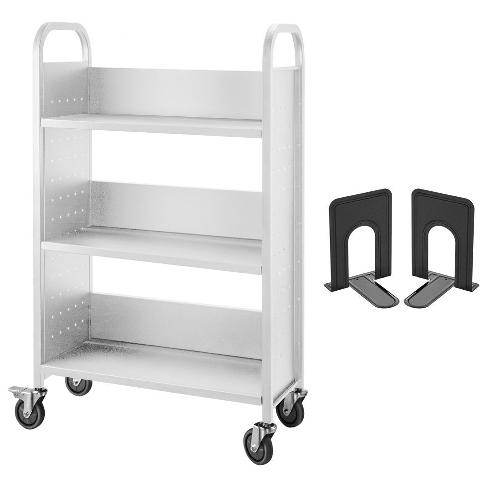 010365499641 - Heavy-Duty 200lbs Rolling Book Cart with 3 Shelves