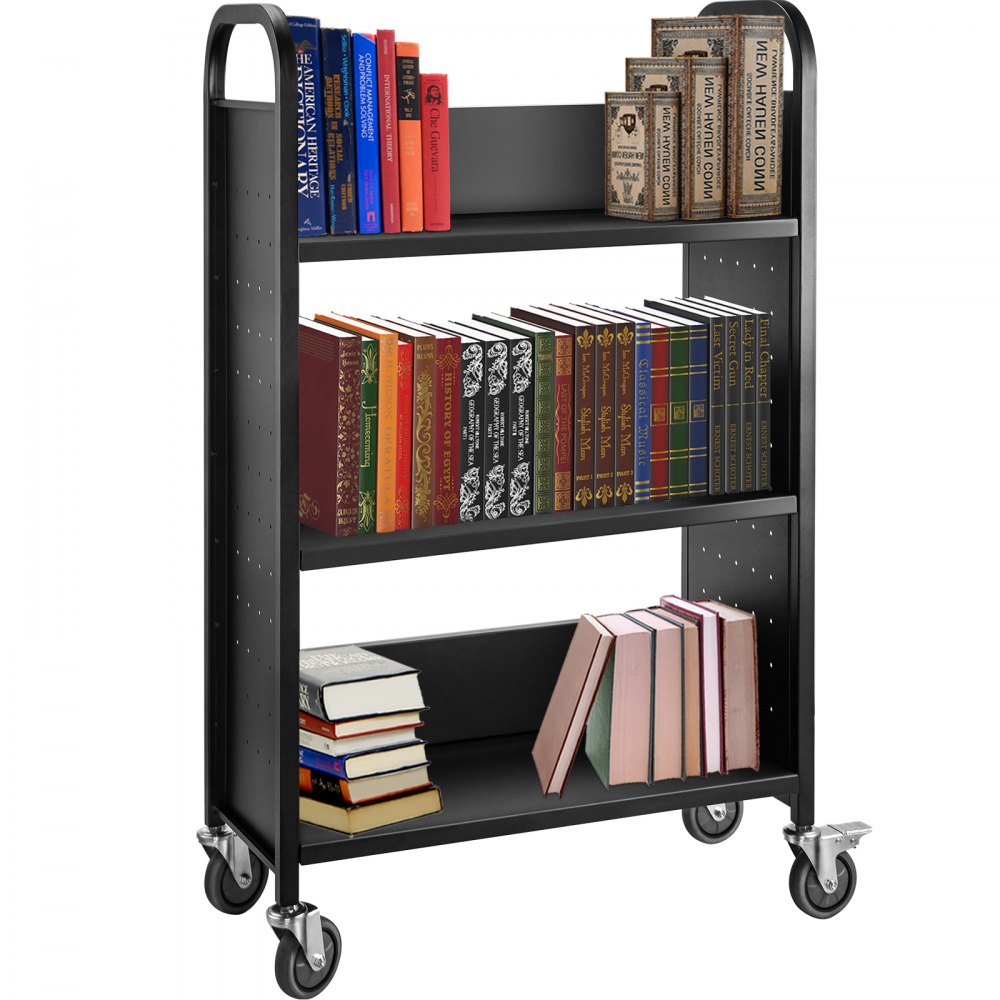 010819824749 - Heavy-Duty Steel Book Cart, 30"x14"x49", Ideal for Libraries and Schools