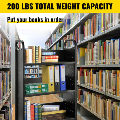 010819824749 - Heavy-Duty Steel Book Cart, 30"x14"x49", Ideal for Libraries and Schools
