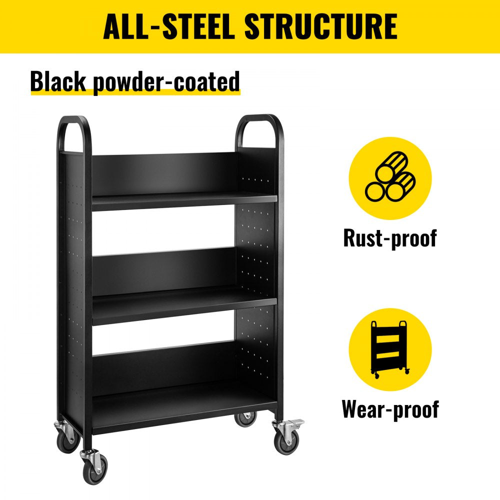 010819824749 - Heavy-Duty Steel Book Cart, 30"x14"x49", Ideal for Libraries and Schools