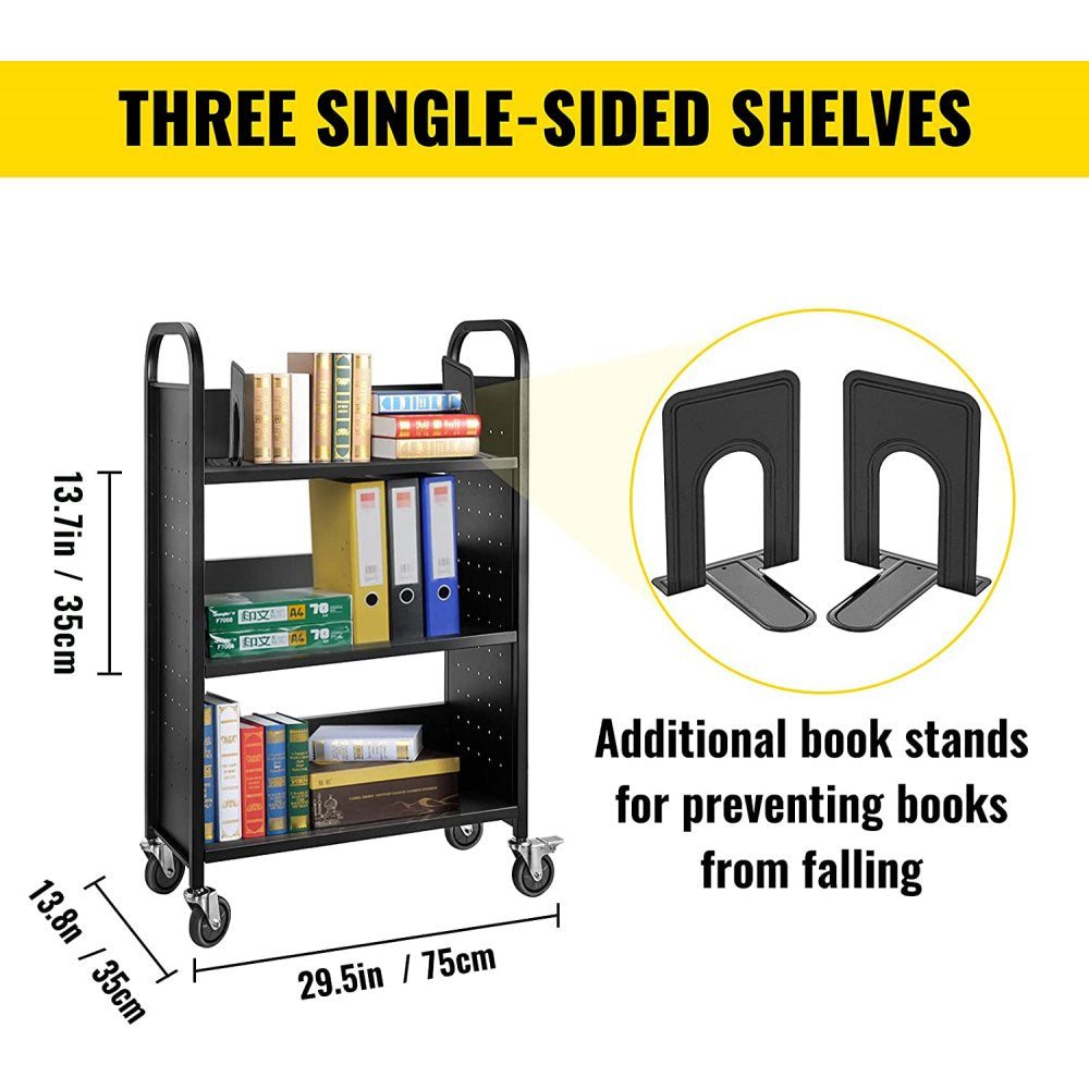 010819824749 - Heavy-Duty Steel Book Cart, 30"x14"x49", Ideal for Libraries and Schools