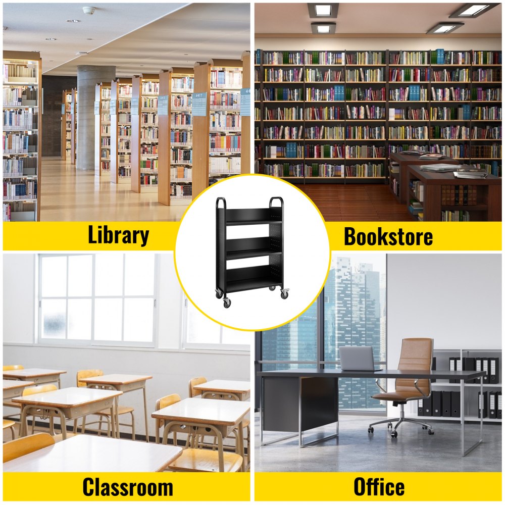 010819824749 - Heavy-Duty Steel Book Cart, 30"x14"x49", Ideal for Libraries and Schools