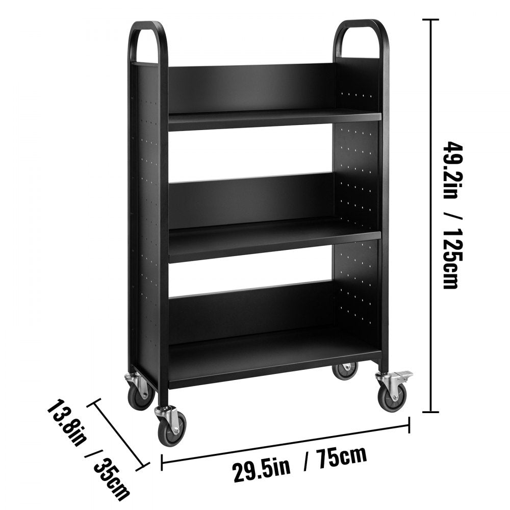 010819824749 - Heavy-Duty Steel Book Cart, 30"x14"x49", Ideal for Libraries and Schools