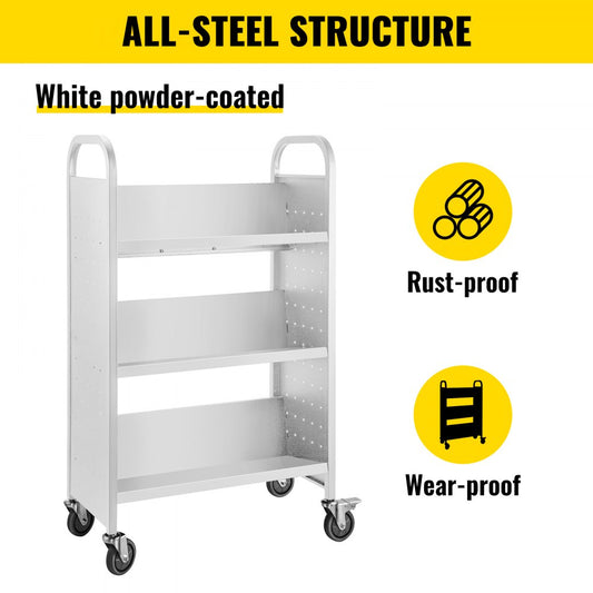 010876211606 - Heavy-Duty V-Shaped Book Cart with 200 lbs Capacity