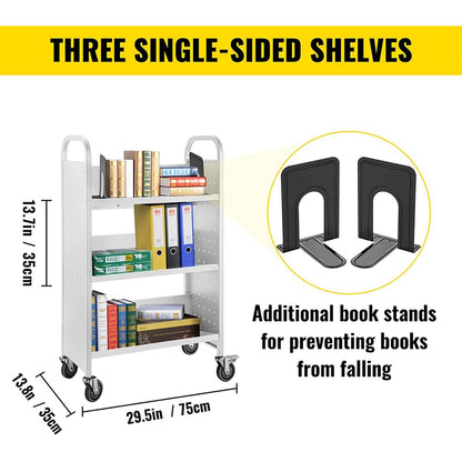 010876211606 - Heavy-Duty V-Shaped Book Cart with 200 lbs Capacity