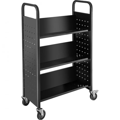 010995928155 - Heavy-Duty 49.2'' Steel Book Cart with Swivel Casters