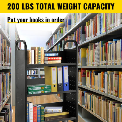 010995928155 - Heavy-Duty 49.2'' Steel Book Cart with Swivel Casters