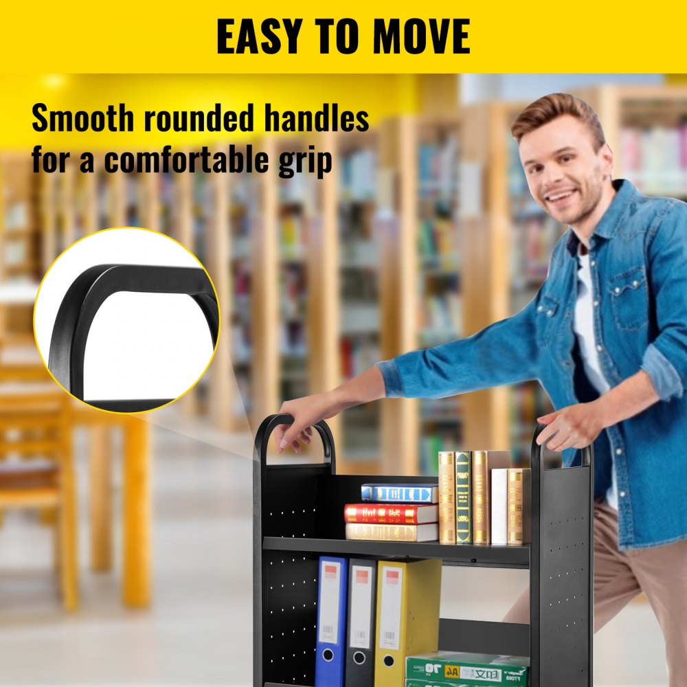 010995928155 - Heavy-Duty 49.2'' Steel Book Cart with Swivel Casters