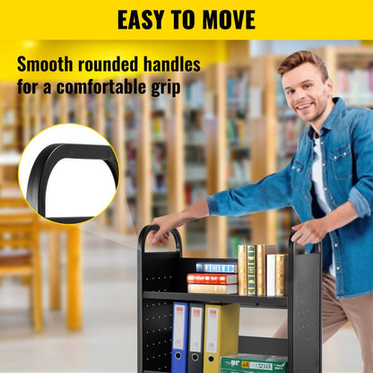 010995928155 - Heavy-Duty 49.2'' Steel Book Cart with Swivel Casters