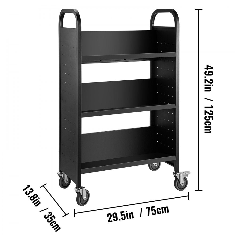 010995928155 - Heavy-Duty 49.2'' Steel Book Cart with Swivel Casters