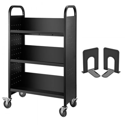 010995928155 - Heavy-Duty 49.2'' Steel Book Cart with Swivel Casters