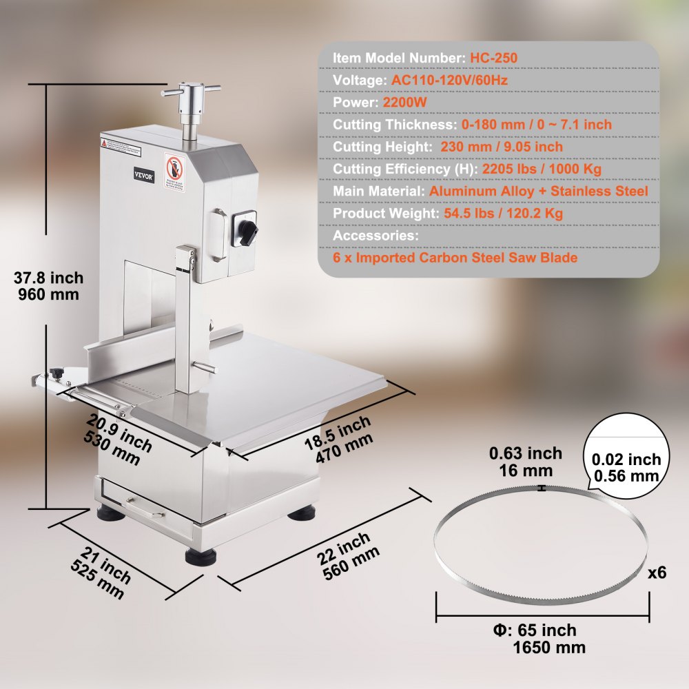 YF-400A - 2200W Stainless Steel Meat Bandsaw for Efficient Cutting