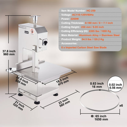 YF-400A - 2200W Stainless Steel Meat Bandsaw for Efficient Cutting