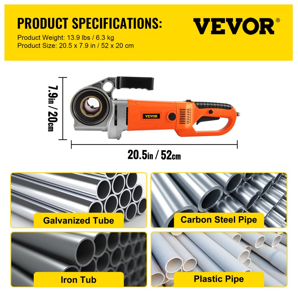 ZIT-KY01-30-50 - VEVOR 1/2" to 2" Electric Pipe Threader with Die Heads