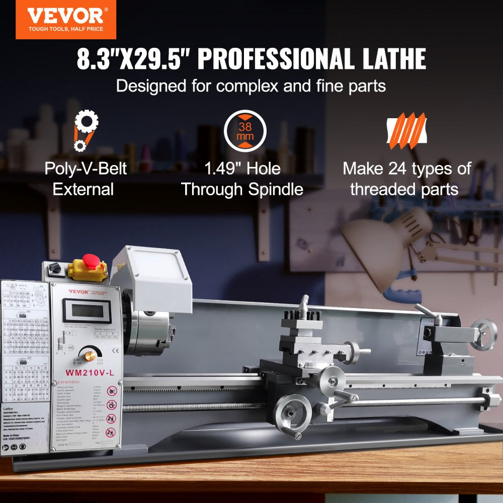 WM210V-L - 8.3'' x 29.5'' Durable Cast Iron Metal Lathe Machine