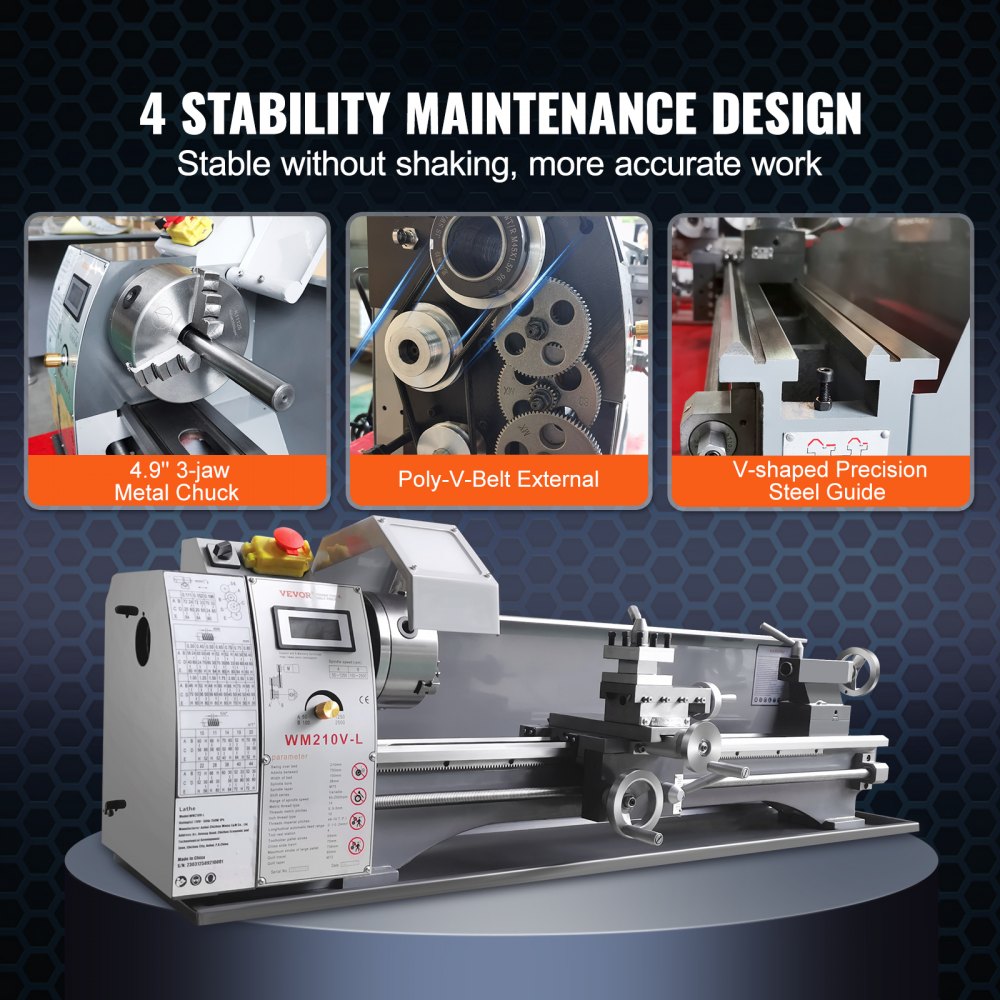 WM210V-L - 8.3'' x 29.5'' Durable Cast Iron Metal Lathe Machine