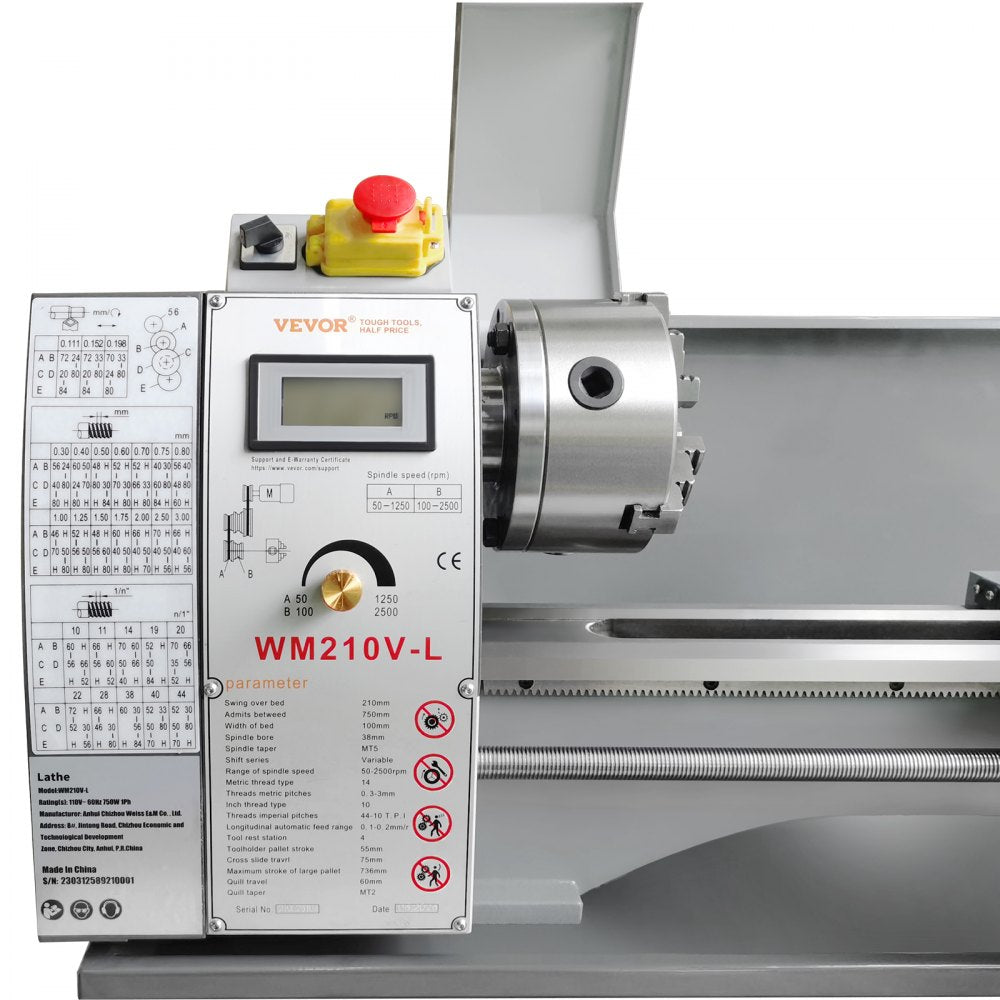 WM210V-L - 8.3'' x 29.5'' Durable Cast Iron Metal Lathe Machine