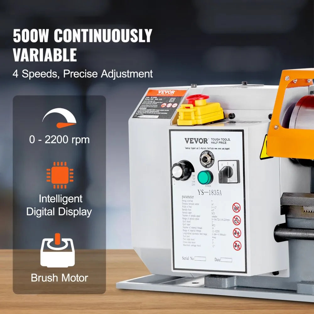 C0618BX350 - Compact Metal Lathe, 7" x 13.78", 500W, 0-2200 RPM