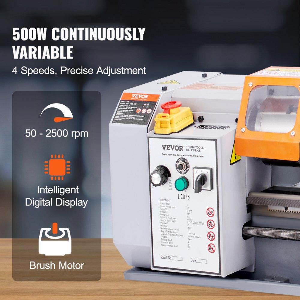 C0620BX350 - Precision 7.87'' Metal Lathe Machine, 600W, 50-2500 RPM