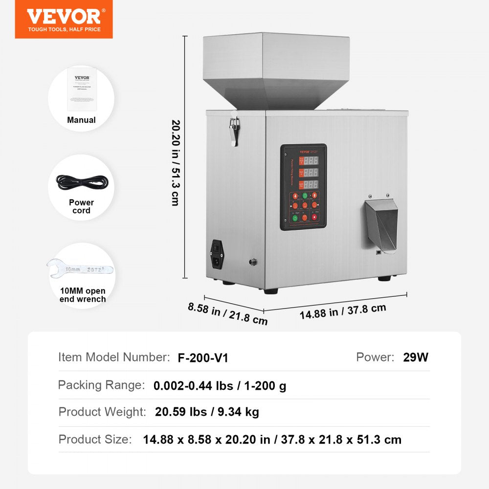 F-200-V1 - Precision Powder Filling Machine for 1g to 200g Materials
