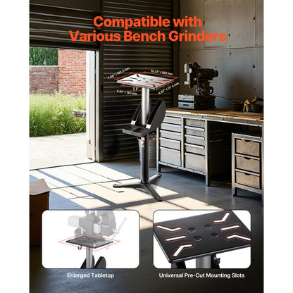 GS-E - Adjustable Bench Grinder Stand with 12"x10" Plate & Tool Storage