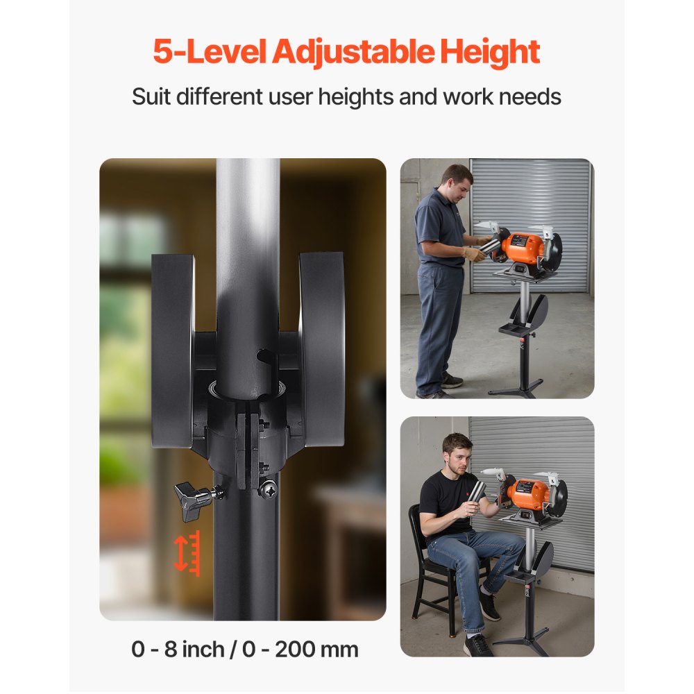 GS-E - Adjustable Bench Grinder Stand with 12"x10" Plate & Tool Storage