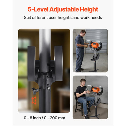 GS-E - Adjustable Bench Grinder Stand with 12"x10" Plate & Tool Storage