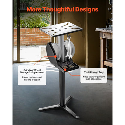 GS-E - Adjustable Bench Grinder Stand with 12"x10" Plate & Tool Storage